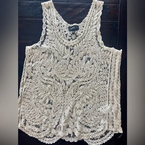 APRICOT Sheer Metallic Sparkle Embroidered Tank Top Fairy Whimsigoth Boho | Sz M - Picture 3 of 16